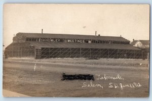 Salem South Dakota SD Postcard RPPC Photo Tabernacle Bromley Meetings Dirt Road