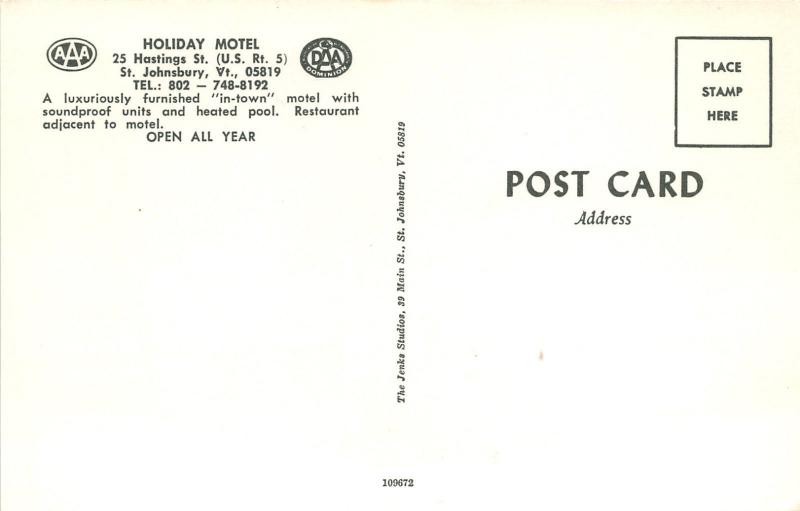 St Johnsbury Vermont~Holiday Motel~Heated Outdoor Pool~1960s Postcard