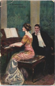 Artist Signed C.F. Underwood A Symphony of Hearts Piano Vintage Postcard C204