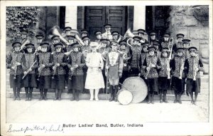 Butler Indiana Butler Ladies Band Musicians Instruments Vintage Postcard
