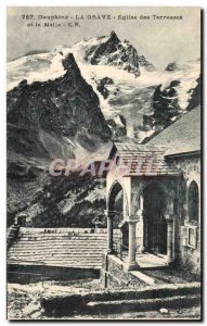 Old Postcard Dauphine La Grave Church Terraces and the meije