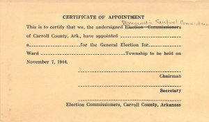 1944 Democratic Central Committee, Carroll County, AR, Appointment, Old Postcard