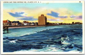 VINTAGE POSTCARD LOOKING EAST FROM VENTNOR PIER ATLANTIC CITY 1938