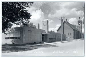 c1950's St. Patrick's School Street Scene Sheldon Iowa IA RPPC Photo Postcard