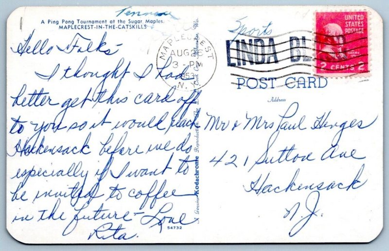 1953 PING PONG TOURNAMENT MAPLECREST in the CATSKILLS NEW YORK NY POSTCARD