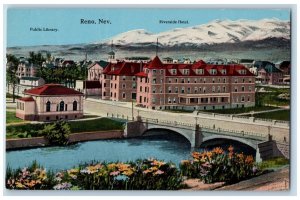 Reno Nevada NV Postcard Riverside Hotel Public Library Exterior Building c1910