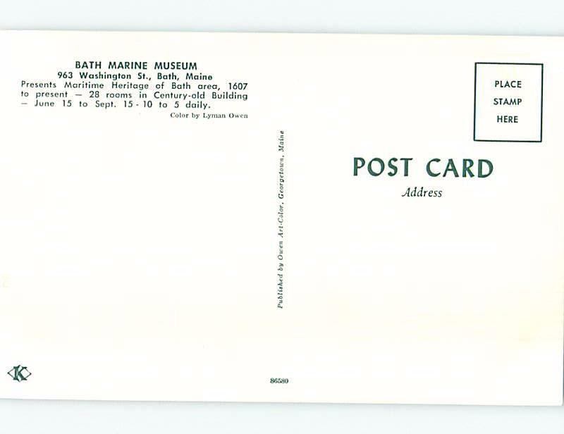 Unused Pre-1980 MUSEUM SCENE Bath Maine ME ho9399