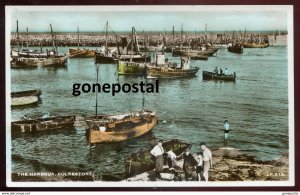 dc592 - ENGLAND Folkestone 1940s Harbor Fishing Boats. Handcolored Real Photo Po