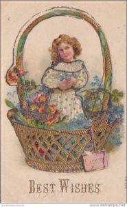 Best Wishes Young Girl In Basket Of Flowers