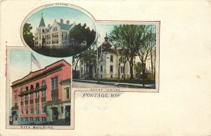 c1907 Multiview Postcard; Portage WI Buildings, Columbia County, Posted