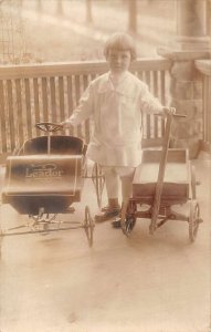 Boy with Leader Toy Car and Wagon Real Photo Vintage Postcard AA38443