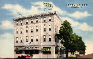 Linen Postcard Hotel Edison in Sunbury, Pennsylvania~3770