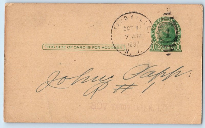 1937 Pennsylvania System Yardville NJ Jail Prison Confinement Postal Card