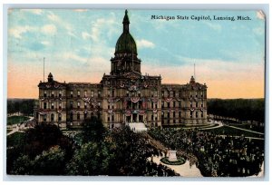 1915 Michigan State Capitol Patriotic Blunting Lansing Michigan Vintage Postcard