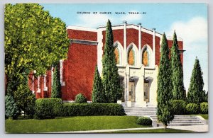 Waco Texas~Columbus Ave~Church Of Christ Exterior~Red Brick Bldg~Linen Postcard