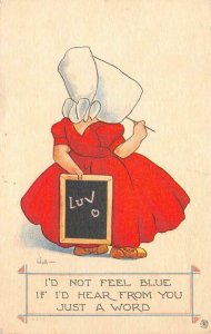 I'd Not Feel Blue Girl in Sunbonnet Wall Artist-Signed 1913 Vintage Postcard