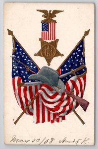 Patriotic Civil War GAR Remembrance Badge Flags 1908 Postcard R21