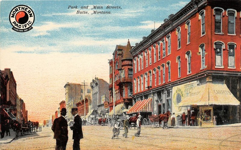 G15/ Butte Montana Postcard c1910 Park Main Streets Stores Busy