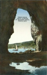 Sailboat viewed through Arch at Perce Rock QC, Quebec, Canada - DB