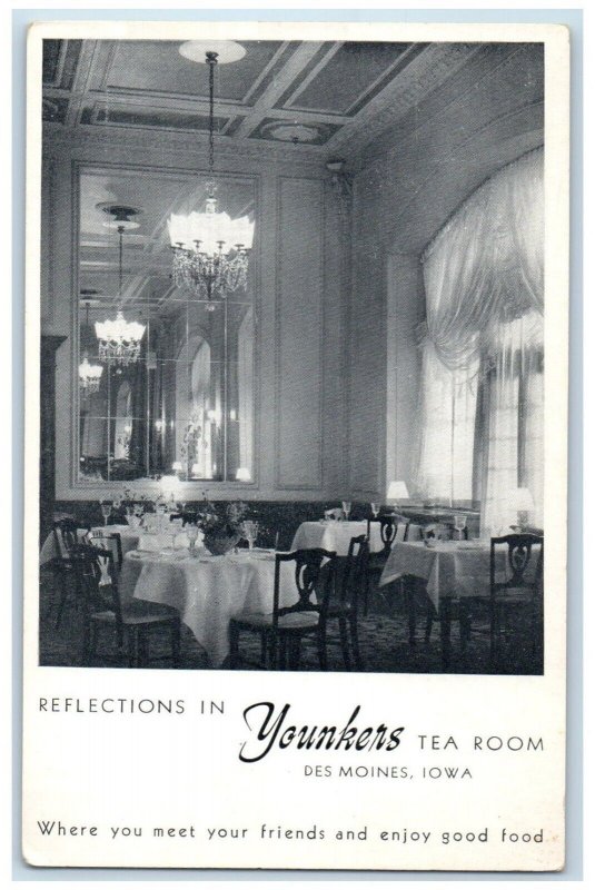 c1910's Reflections In Younkers Tea Room Des Moines Iowa IA antique Postcard