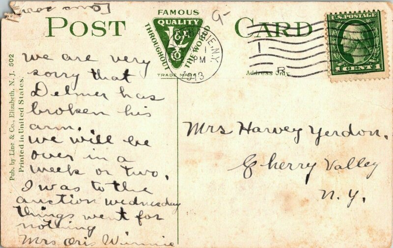 Villa Elsinore Plainfield New Jersey Vintage Postcard WOB Note 1c Stamp Cancel 