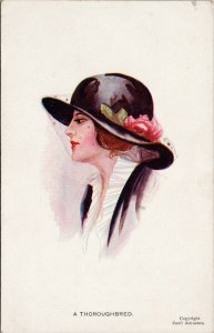 Elegant Woman Hat 'A Thoroughbred' Classy Society Series 127 Postcard G69