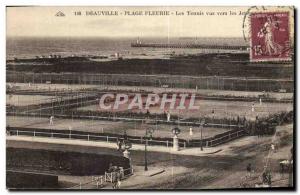 Old Postcard Deauville flowered Plage Tennis seen to piers