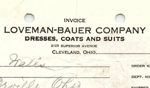 1938 LOVEMAN-BAUER COMPANY CLEVELAND OHIO DRESSES COATS BILLHEAD INVOICE Z697