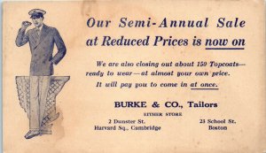 1926 Burke & Co. Tailors Semi Annual Sale Boston MA Advertising Postcard