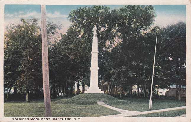 Soldiers Monument - Carthage NY, New York - pm 1919 - WB