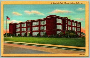 Seaford High School Building Seaford Delaware DE UNP Unused Linen Postcard I6