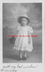 IL, Minonk Postmark, Illinois, RPPC, Studio Shot of Girl in Dress with Flowers