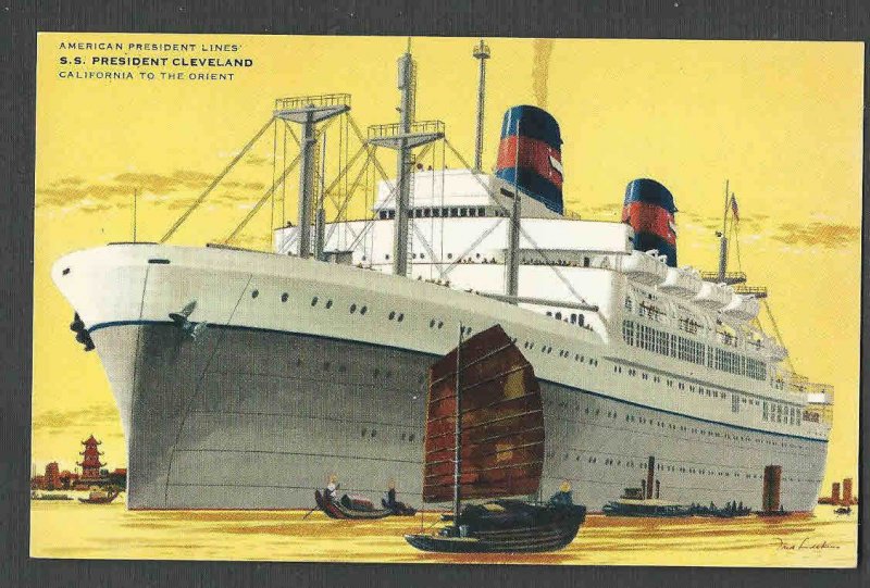 Ca 1950 PPC*  S.S. PRESIDENT CLEVELAND LAUNCHED 1947 & SCRAPPED IN 1974 SEE INFO