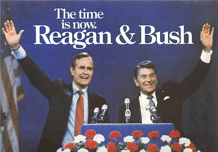 Ronald Reagan and George Bush The Time is Now View Postcard Backing 