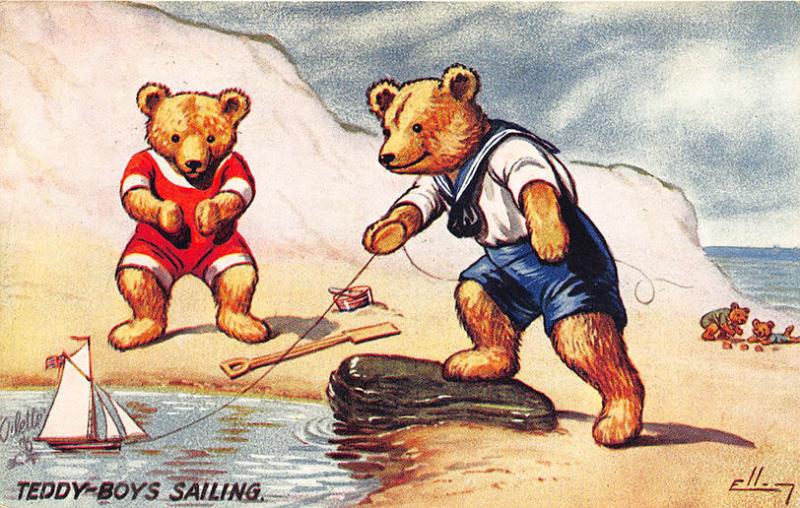 Raphael Tuck Teddy-Boys Sailing Bears Artist Ellam Postcard