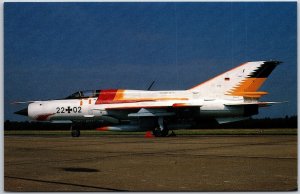 MiG-21SPS Fishbed 22+02 of JG-1 German AF at Drewitz AB Aircraft Postcard