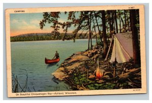 Vintage 1940's Postcard Canoe and Camping Chequamegon Bay Ashland Wisconsin