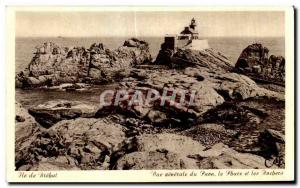 Old Postcard Island Brehat General view of Peacock Lighthouse and Rocks