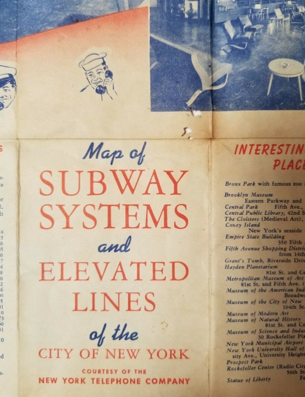 New York Subway Map Given to 1940s Military Recruits from NY Telephone Company