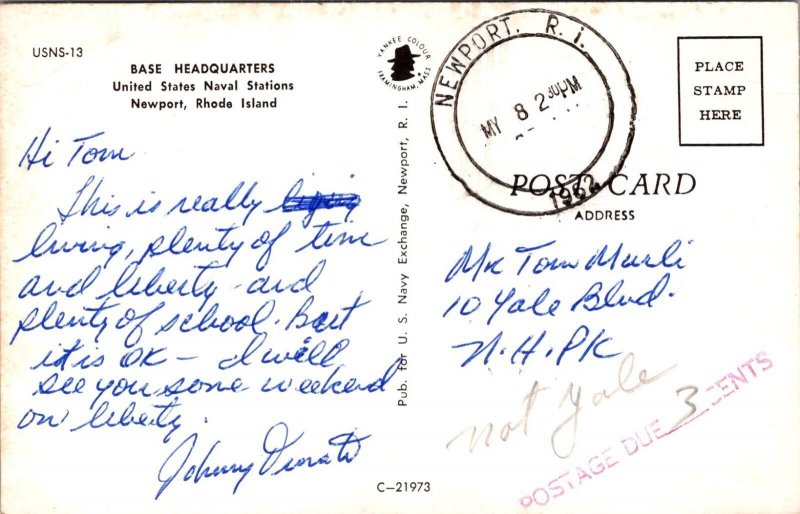Base Headquarters, US Naval Stations Newport RI c1962 Vintage Postcard U43