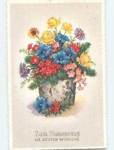 Pre-1980 foreign BEAUTIFUL ASSORTMENT OF COLORFUL FLOWERS IN BASKET HL8063