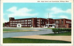 BILLINGS, Montana  MT   HIGH SCHOOL and GYMNASIUM  ca 1940s Linen   Postcard