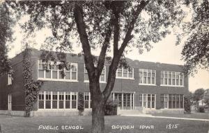 Boyden Iowa~Public School Building~Large Tree in Front~1950s RPPC Postcard