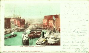 Rush Street Bridge ships Chicago River Illinois Private Mailing Card 1900