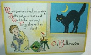 Vintage Halloween Postcard Black Cat Moon Light Nash Unused Series 27 Original 