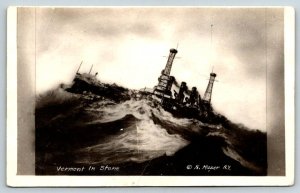 RPPC  US Navy  Battleship Vermont in a Storm  Postcard  c1918