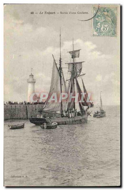 Old Postcard Lighthouse Treport output d & # 39A schooner boat