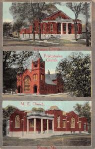 Macon Missouri Christian Presbyterian M E Churches Antique Postcard (K2303)