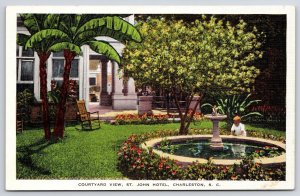 Courtyard View St. John Hotel Charleston South Carolina Flower Garden Postcard