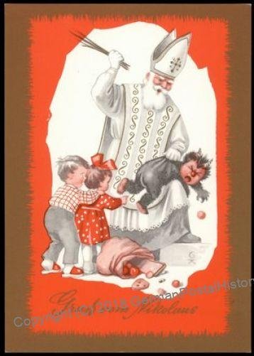 Austria 1960s Classic Krampus Devil St Nicholas Santa Christmas Card UNUSE 95372